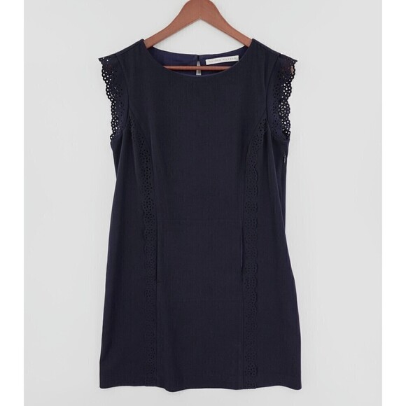Susana Monaco Dress Womens 8 Blue Shift Laser Cut-Out Trim Lined Versatile - Picture 1 of 16